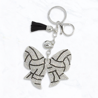 Sparkly Rhinestone Volleyball Bow Keychain