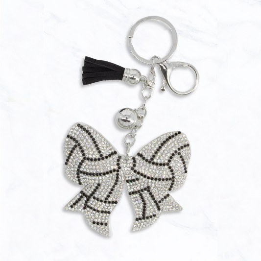Sparkly Rhinestone Volleyball Bow Keychain