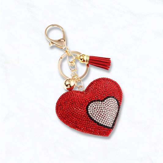 Rhinestone Heart Keychain with Crystal Heart Accent