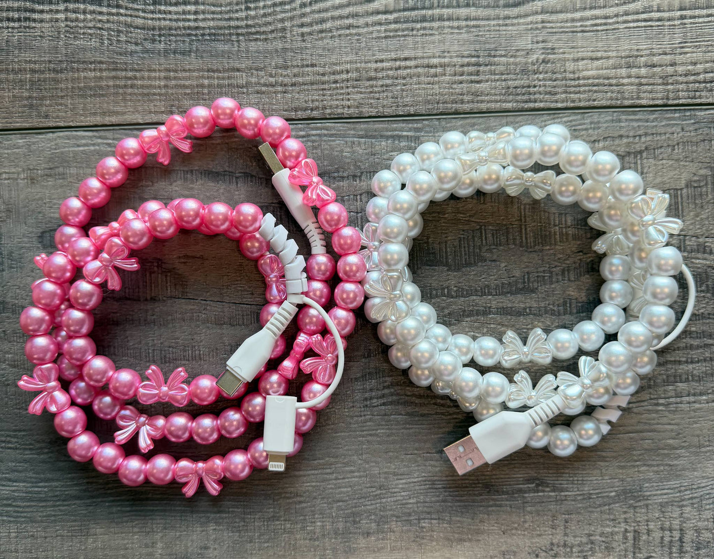 Bows Beaded Phone Charger with Lightning & USB-C Cable