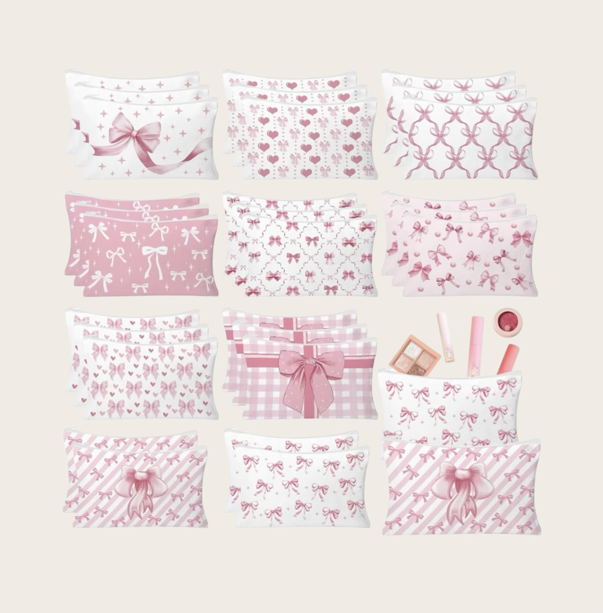 Pink bow canvas cosmetic bags