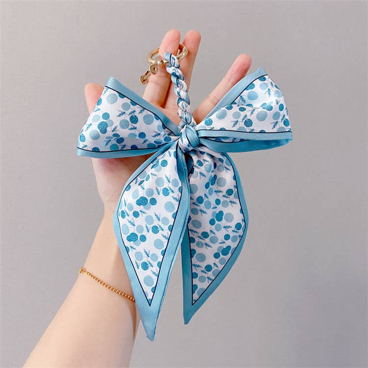 Fashion Print Silk Scarf Bow Bag Accessories Keychain