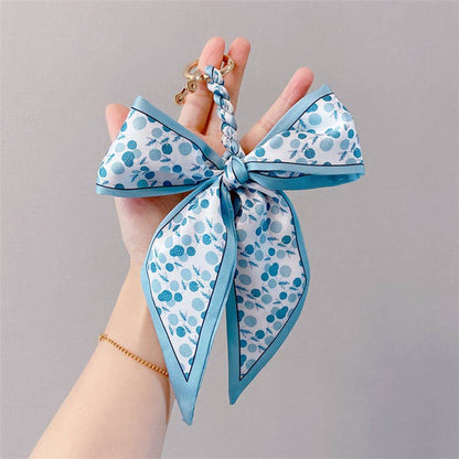 Fashion Print Silk Scarf Bow Bag Accessories Keychain