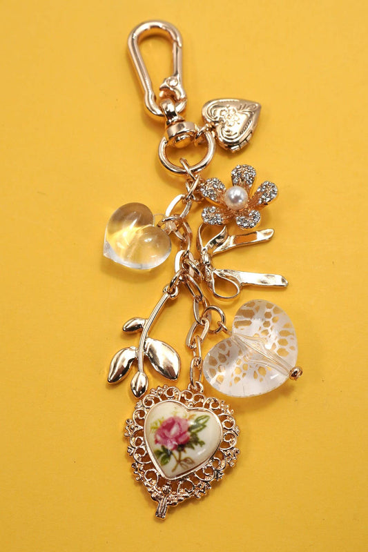 PORCELAIN LACE HEART FLORAL BAG CHARM