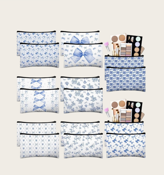 Blue bow canvas cosmetic bags