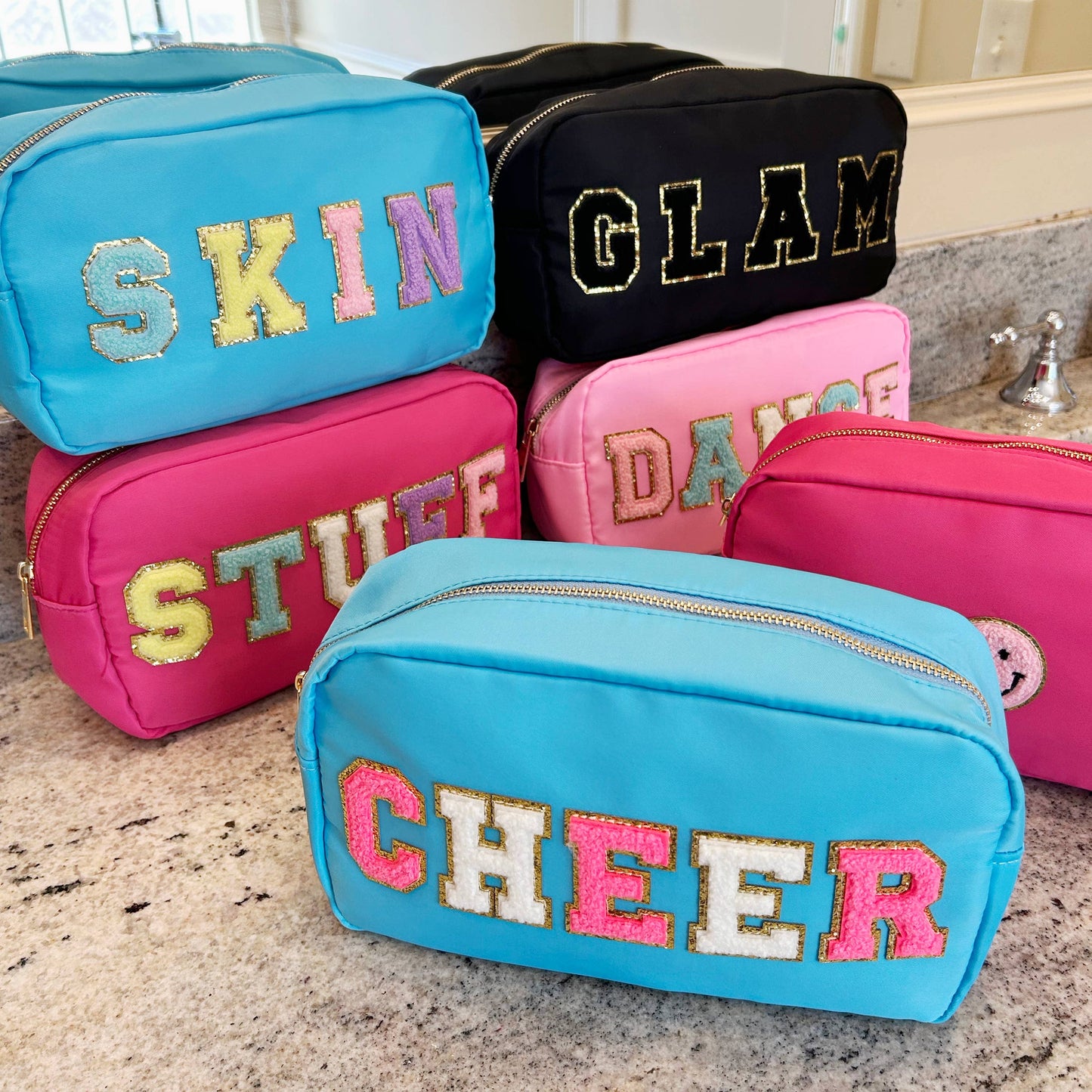 CLEARANCE Cosmetic or Toiletry Bag with Varsity Letter Patch