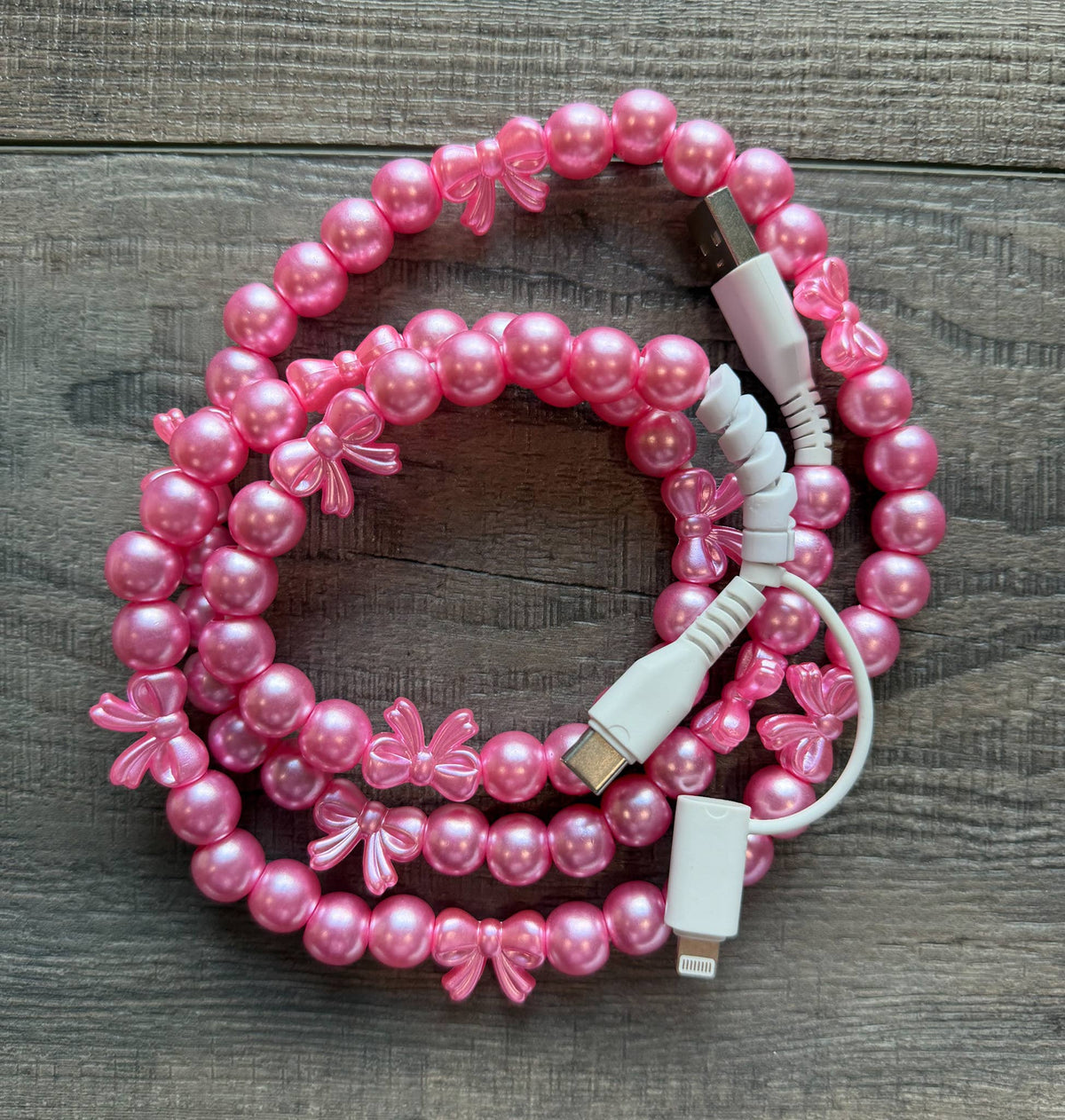 Bows Beaded Phone Charger with Lightning & USB-C Cable