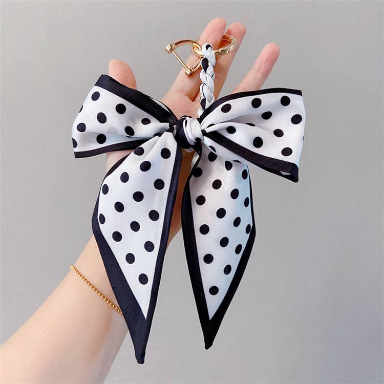 Fashion Print Silk Scarf Bow Bag Accessories Keychain