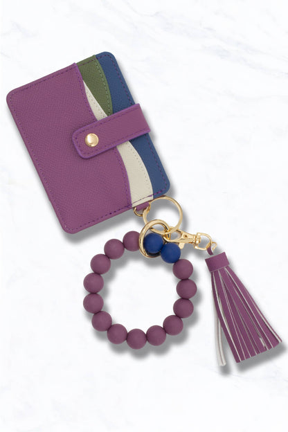 Faux Leather Card Holder Wallet Keychain