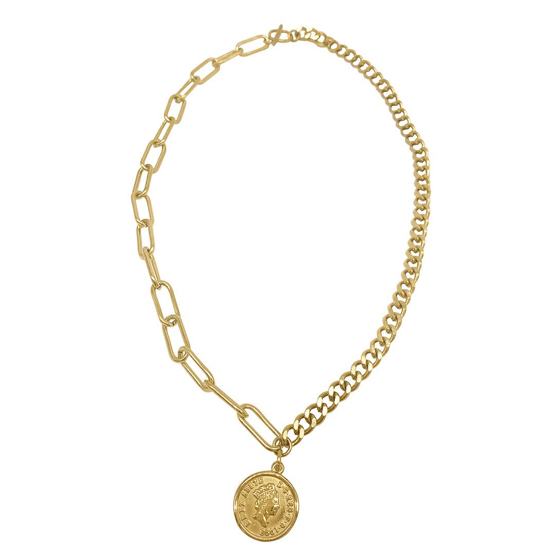 Coin Mixed Chain Necklace silver gold