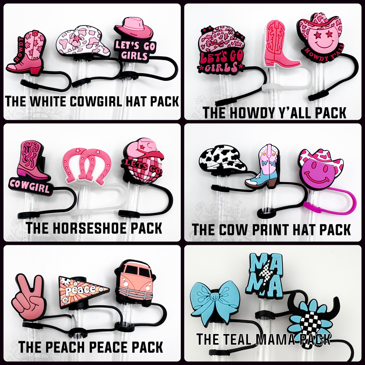 Straw Topper 3 pack - Groovy & Western Cowgirl Theme