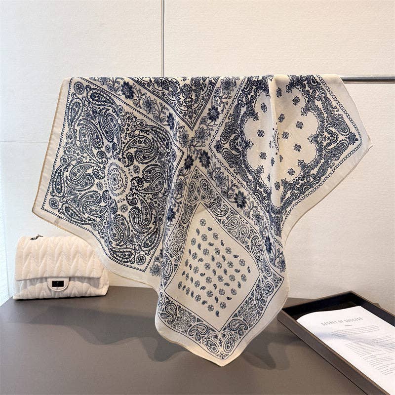 Herringbone Bandana Printed Silk Velvet Scarf