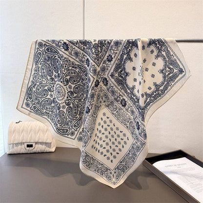 Herringbone Bandana Printed Silk Velvet Scarf