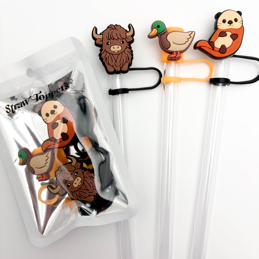 Straw Topper 3 pack - Cute Animals Duck, Otter, Highland Cow