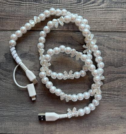 Bows Beaded Phone Charger with Lightning & USB-C Cable