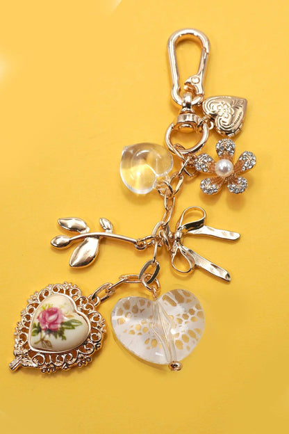 PORCELAIN LACE HEART FLORAL BAG CHARM