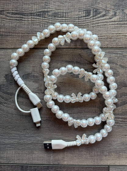 Bows Beaded Phone Charger with Lightning & USB-C Cable