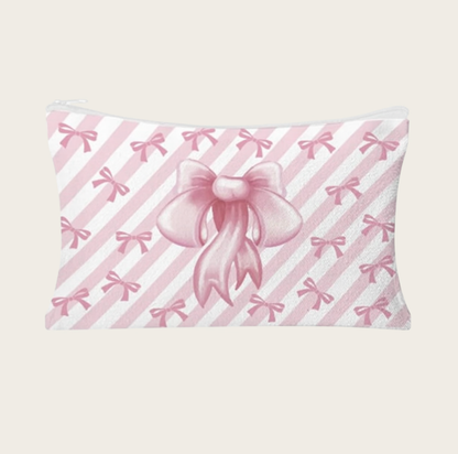 Pink bow canvas cosmetic bags