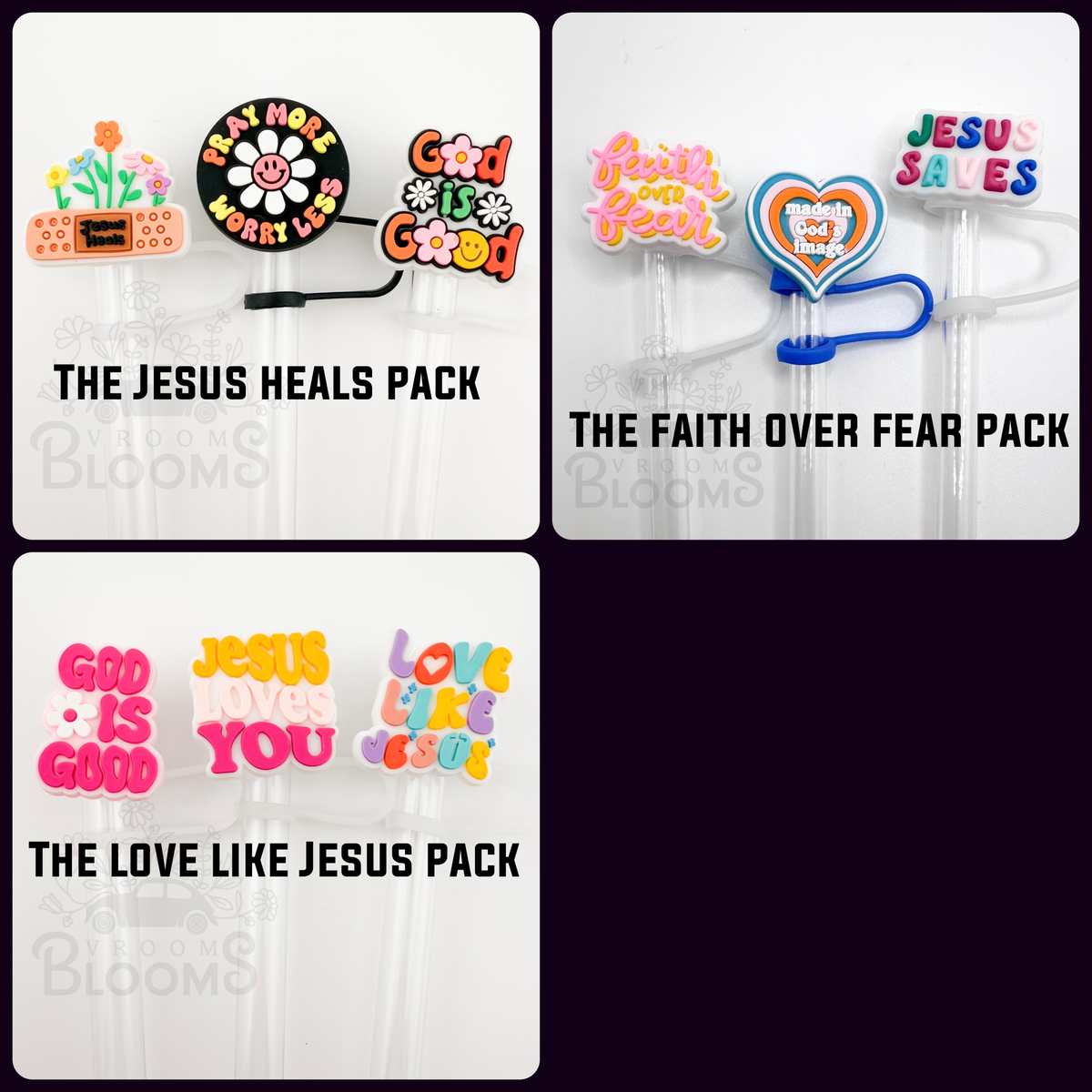 Straw Topper 3 pack - Christian Jesus Heals, God is Good