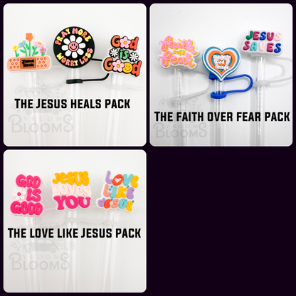 Straw Topper 3 pack - Christian Jesus Heals, God is Good