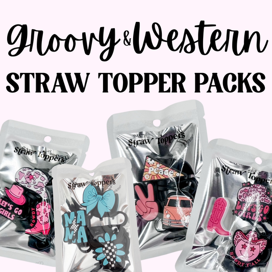 Straw Topper 3 pack - Groovy & Western Cowgirl Theme