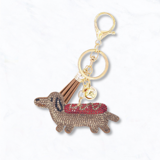 Rhinestone Dachshund Dog Keychain with Tassel