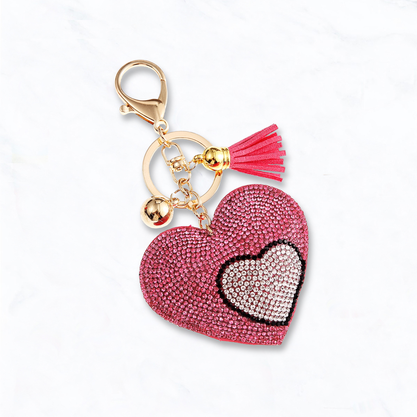 Rhinestone Heart Keychain with Crystal Heart Accent