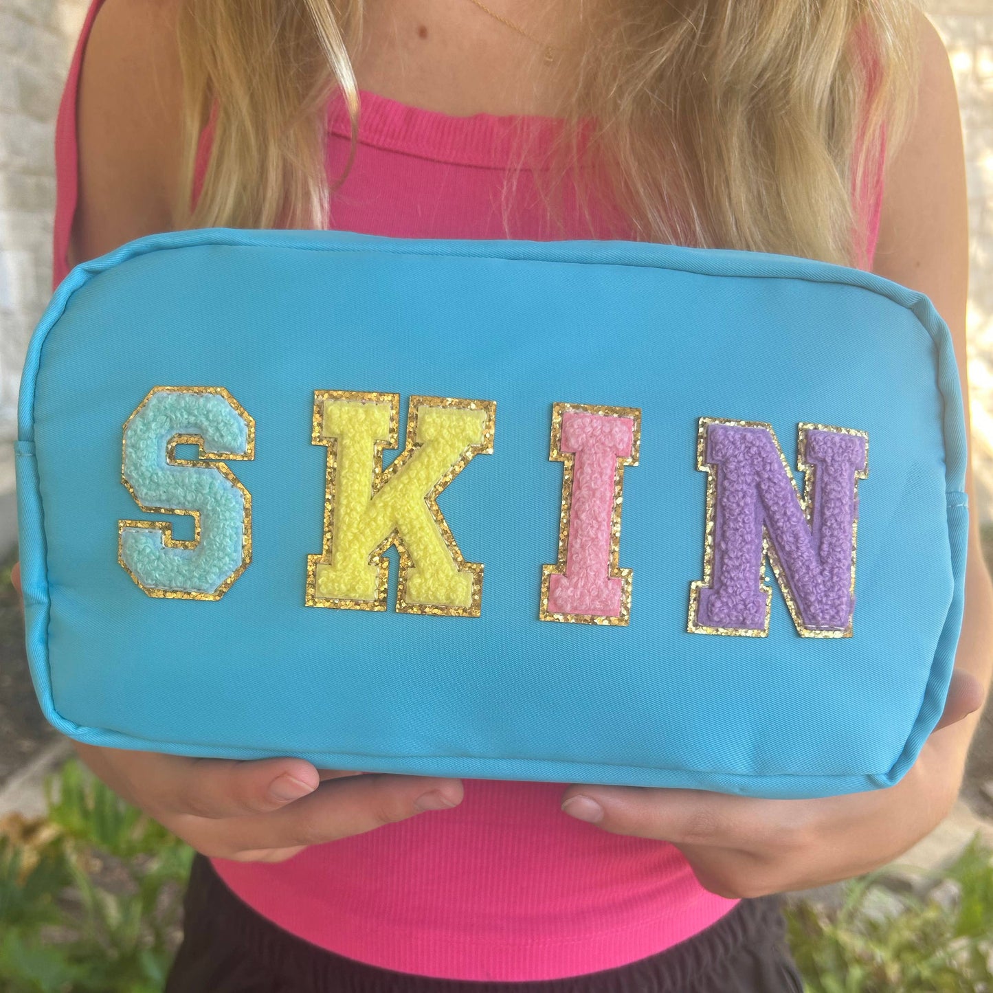 CLEARANCE Cosmetic or Toiletry Bag with Varsity Letter Patch