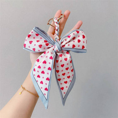 Fashion Print Silk Scarf Bow Bag Accessories Keychain