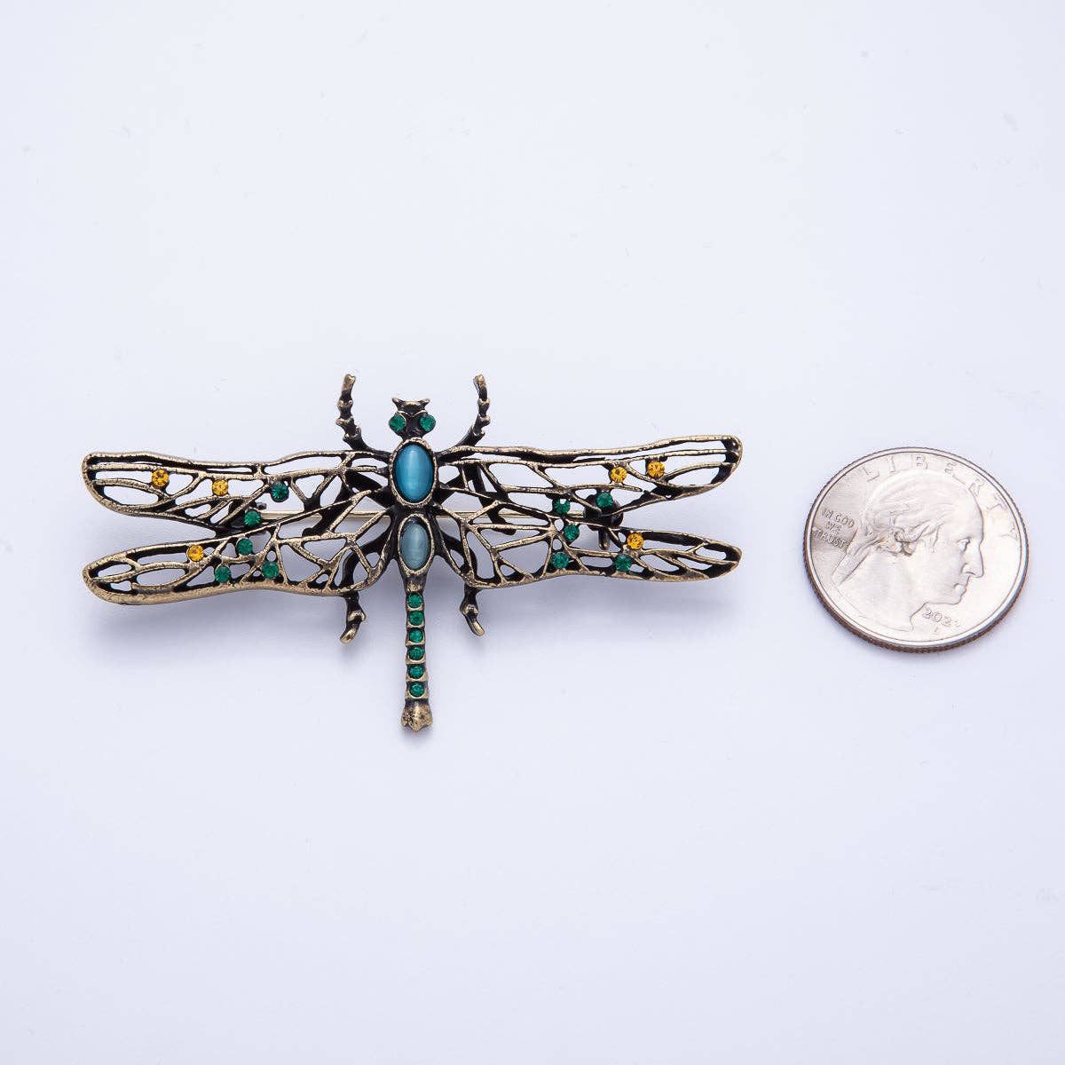 Vintage Gold 71mm x 40mm Dragonfly Insect Animal Pin Brooch | BH-028