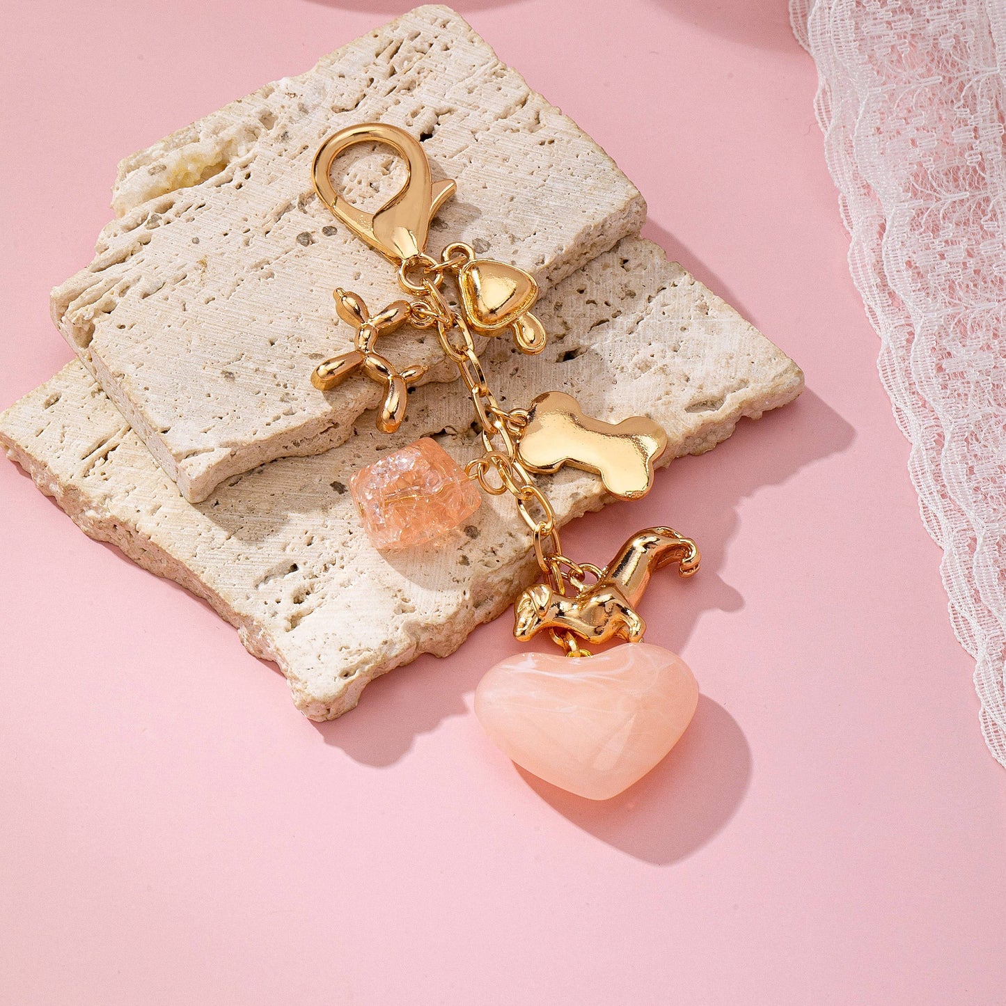 HEART DOG BONE KEY CHAIN BAG CHARM