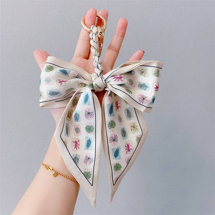 Fashion Print Silk Scarf Bow Bag Accessories Keychain