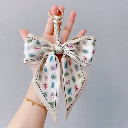 Fashion Print Silk Scarf Bow Bag Accessories Keychain