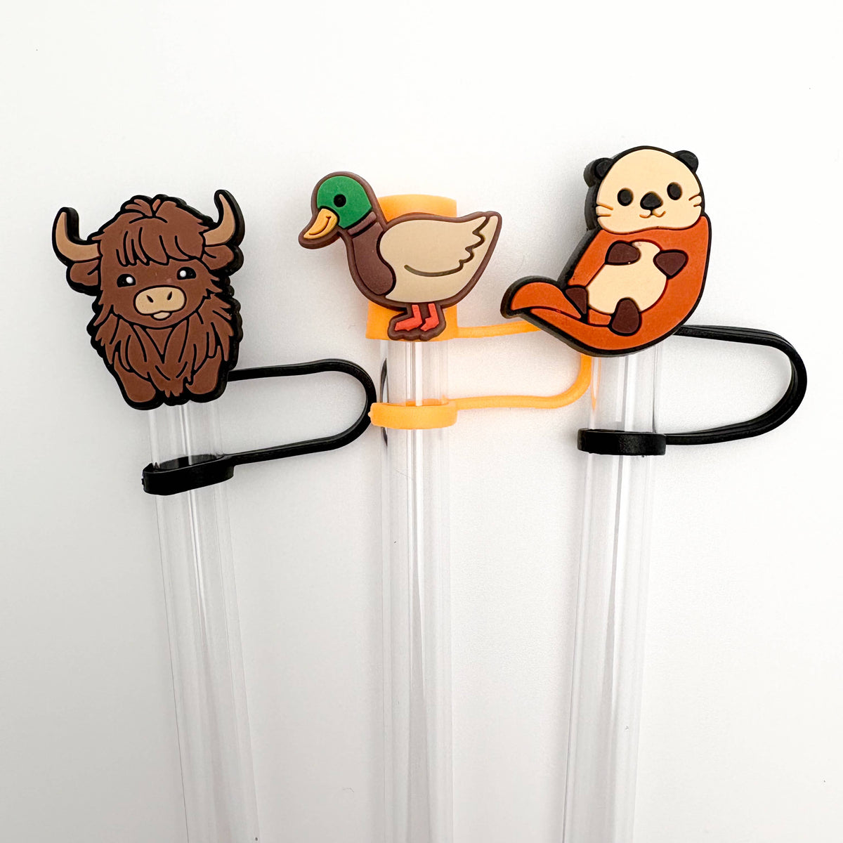 Straw Topper 3 pack - Cute Animals Duck, Otter, Highland Cow