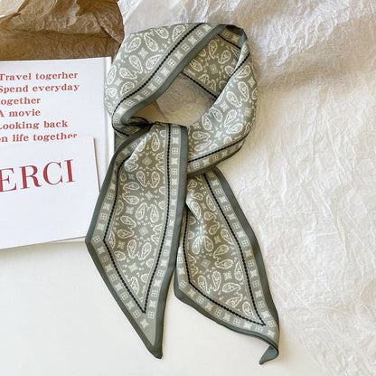Narrow Long Satin Silk-Feel Scarf