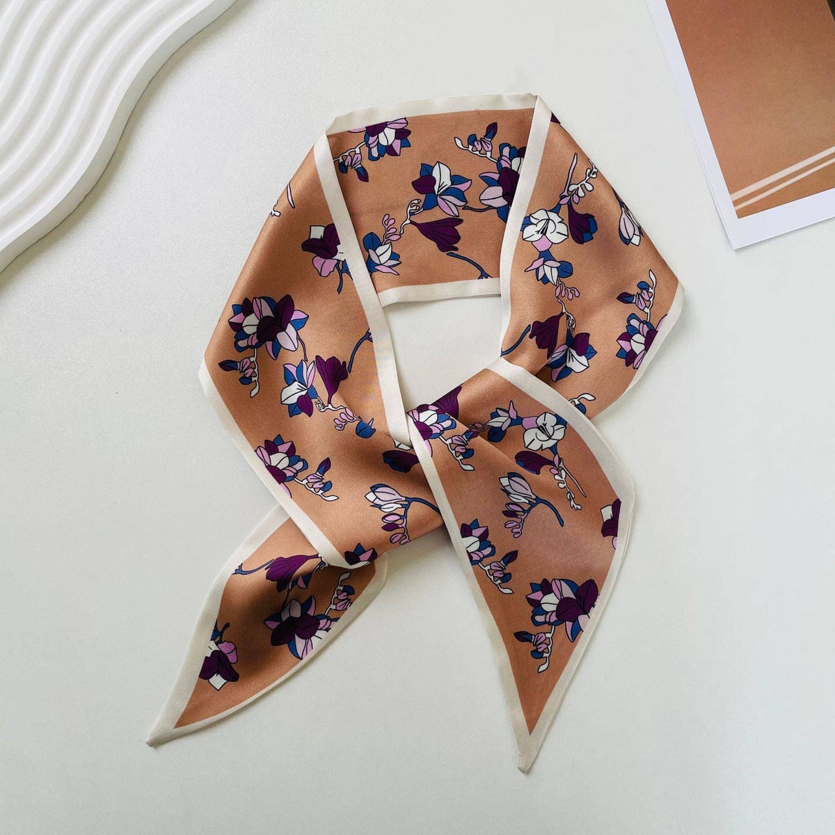 Narrow Long Satin Silk-Feel Scarf