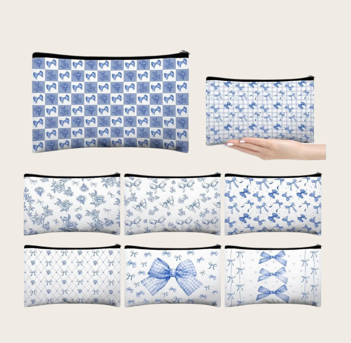 Blue bow canvas cosmetic bags