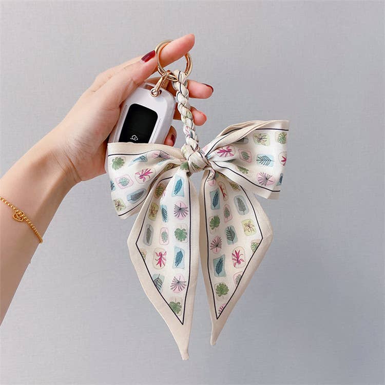 Fashion Print Silk Scarf Bow Bag Accessories Keychain