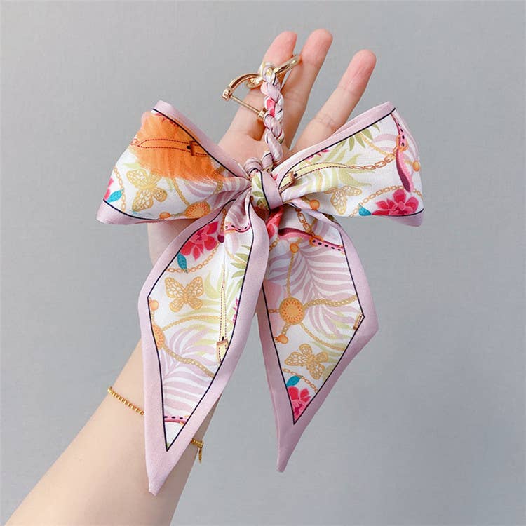 Fashion Print Silk Scarf Bow Bag Accessories Keychain