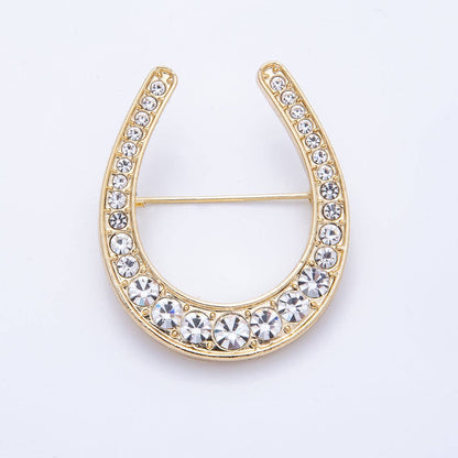 Gold 40.3mm x 33.7mm Clear Rhinestone Gradient Horseshoe Pin Brooch | BH-055