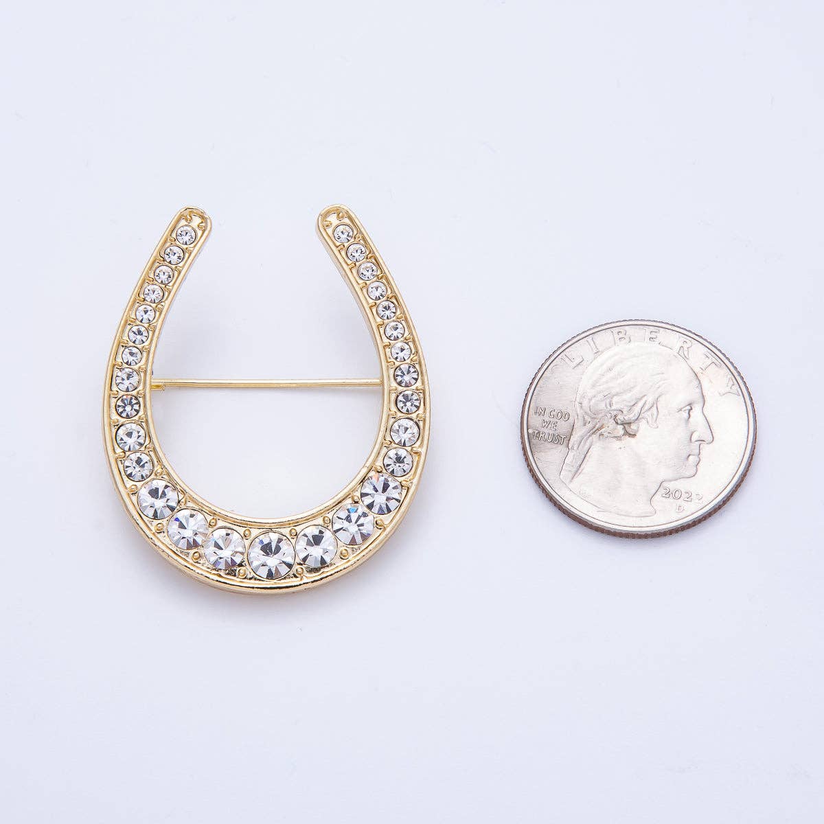 Gold 40.3mm x 33.7mm Clear Rhinestone Gradient Horseshoe Pin Brooch | BH-055