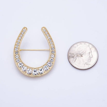 Gold 40.3mm x 33.7mm Clear Rhinestone Gradient Horseshoe Pin Brooch | BH-055