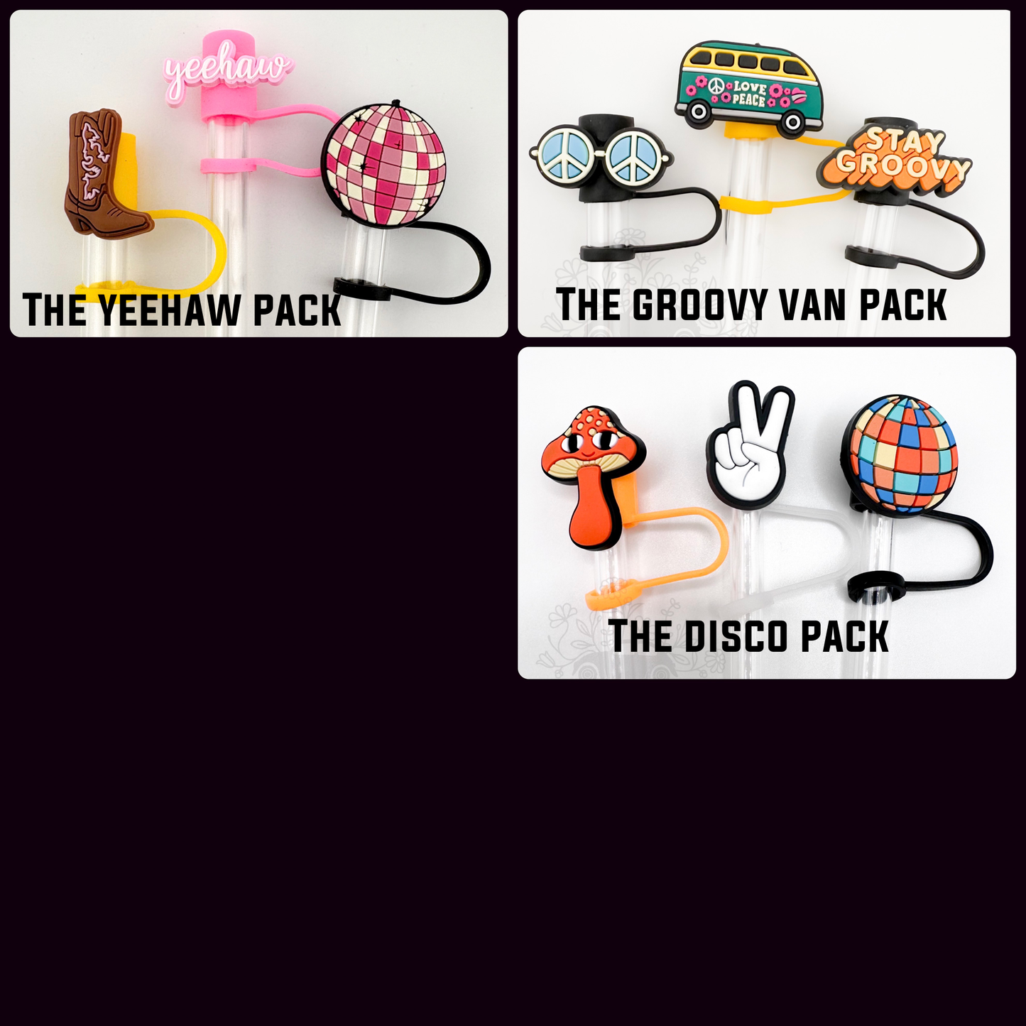 Straw Topper 3 pack - Groovy & Western Cowgirl Theme